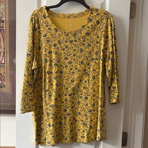 J. Jill Yellow and Blue Floral Long Sleeve Top